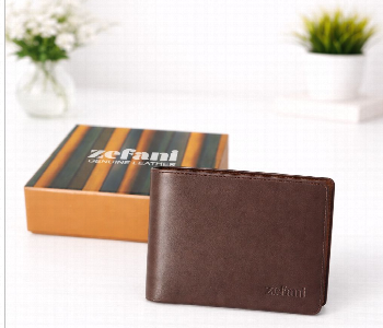 Express Delivery - Zefani Premium Genuine Leather Bi Fold Wallet For Men Brown - ID 7159889
