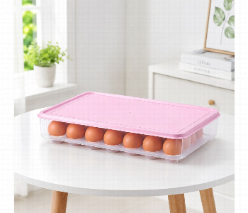 Express Delivery - Plastic Egg Storage Box With Lid 24 Grid Refrigerator Egg Holder Pink Egg Organizer - ID 7160164