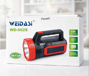 Express Delivery - Weidasi Wd 562S Rechargeable Led Searchlight 3W Spotlight 5W Side Smd Light Solar Charging Emergency Torch Black - ID 7160198