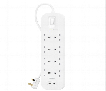 Express Delivery - Belkin 8 Outlet Surge Protector 18W Usb A Usb C 2M Srb003Ar2M White - ID 7160994