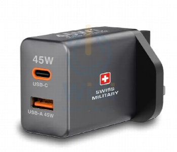 Express Delivery - Swiss Military 45W Gan Charger Usb C Usb A Fast Grey - ID 7161729