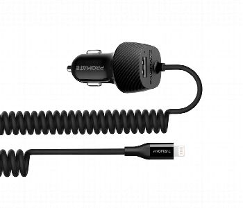 Express Delivery - Promate 3.4A Car Charger With Lightning Coiled Cable - ID 7163003