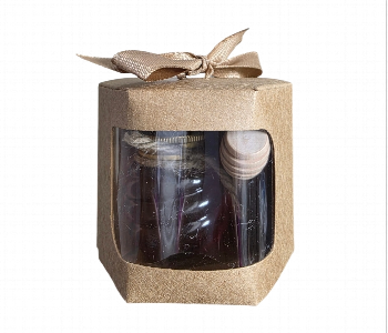 Express Delivery - Luxury Gift Including Thyme Honey Small Jar And Honey Spoon In An Hexagonal Kraft Paper Box With Transparent Window - ID 7163082