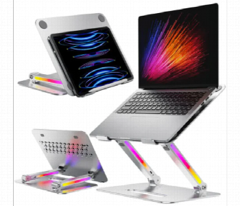 Express Delivery - Porodo Aluminum Alloy And Silicone Laptop Stand Rgb 17.3 Inch Gray - ID 7163224