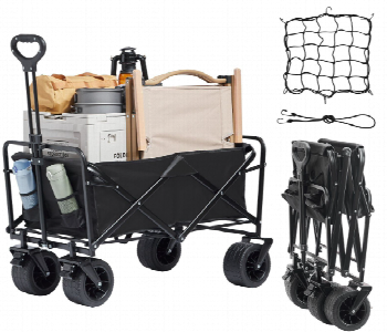 Express Delivery - Heavy Duty Large Folding Wagon Cart Adjustable Handle Portable Utility Trolley Black - ID 7163646