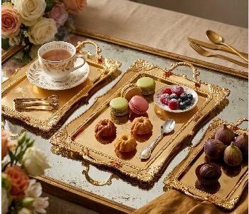 Express Delivery - Golden Colored Metal Serving Trays - ID 7163906