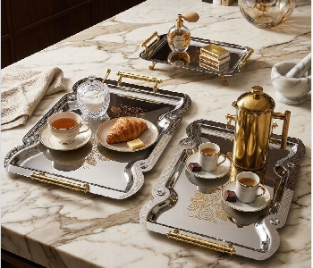 Express Delivery - Luxurious Silver Colored Serving Tray Set - ID 7163913