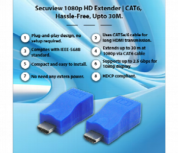 Express Delivery - Secuview 1080P Hd Extender Sv Ex30 Extender Cat6 Hassle Free Upto 30M - ID 7163946