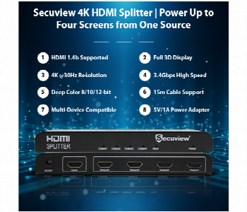 Express Delivery - Secuview 4K Hdmi Splitter Svelhd401Sp Power Up To Four Screens From One Source - ID 7163953