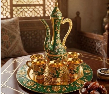 Express Delivery - Luxurious Coffee Set In Royal Green And Gold  8 Pieces - ID 7163989
