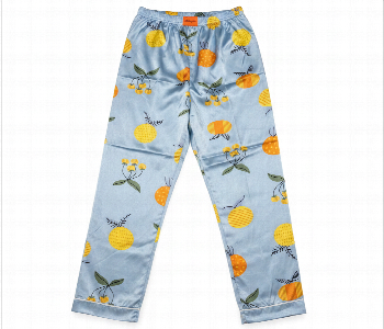 Express Delivery - Womens Satin Fruit Print Pajama Set 2 Piece Short Sleeve Shirt And Pants Blue - ID 7164176