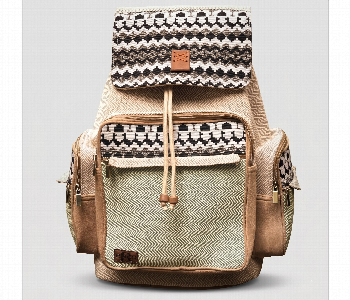 Express Delivery - Rolo Geometric Tribal Print Backpack With Suede Trim Beige And Black - ID 7164178