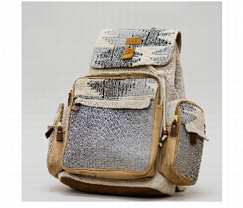 Express Delivery - Rolo Ethnic Pattern Rucksack Grey Tribal Print Daypack With Brown Suede Trim - ID 7164179