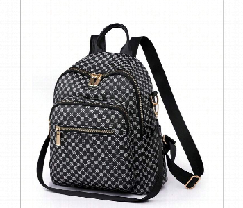 Express Delivery - Women Geometric Monogram Backpack Black Multi Functional Shoulder Bag Casual Travel Daypack With Anti Theft Pocket - ID 7164705
