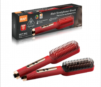 Express Delivery - Raf Hair Straightener Brush Fast Heat Electric Comb Anti Scald Led Temperature Control 950F Styling Brush Red - ID 7165256