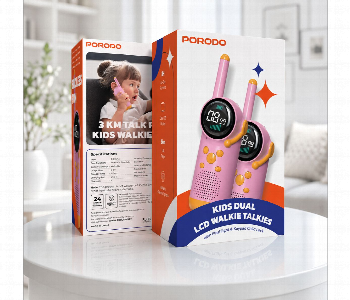 Porodo Kids Dual Lcd Walkie Talkies With Flashlight And Keypad Child Lock Pink Pdkd22 Long Range Two Way Radio Front View - ID 7165716