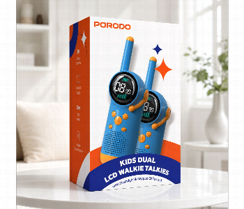 Porodo Kids Dual Lcd Walkie Talkies With Flashlight And Keypad Child Lock Blue Pdkd22 Long Range Two Way Radio Front View - ID 7165718