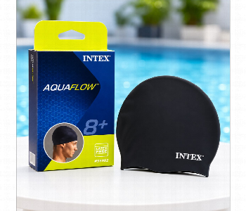 Intex Aquaflow Latex Free Swim Cap For Adults And Kids 8 Plus White Comfortable Swimming Cap Black 55992 Front View - ID 7166434