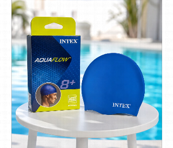 Intex Aquaflow Latex Free Swim Cap For Adults And Kids 8 Plus White Comfortable Swimming Cap Blue 55992 Front View - ID 7166435