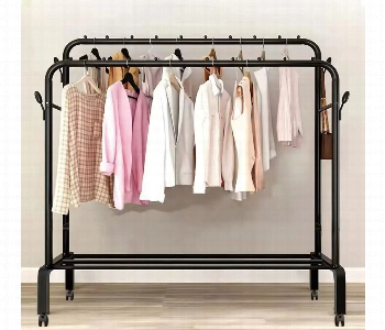 Express Delivery - Double Rod Rolling Clothing Rack With 360 Degree Wheels Black - ID 7166836