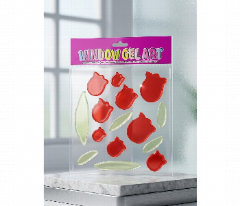 Window Gel Art Tulip Reusable Decorative Cling Set Front View - ID 7167179