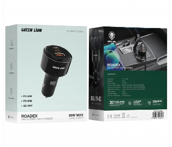 Express Delivery - Green Lion Gnrodxccbk Roadex 80W 3 Port Car Charger - ID 7167513