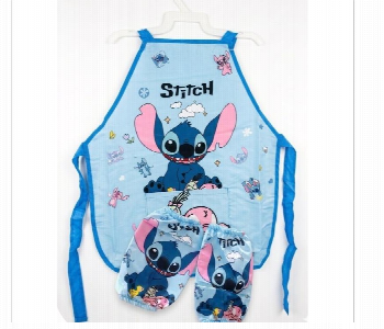 Express Delivery - Disney Stitch Kids Apron Set With Oversleeves Blue - ID 7167650