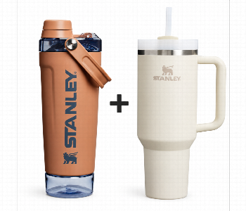 Stanley 20Oz Activate Shaker Bottle And 40Oz Quencher H20 Flowstate Tumbler Toast Cream White Combo Front View - ID 7167698