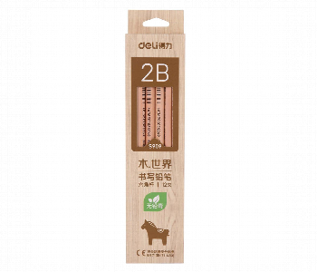 Deli S909 2B Graphite Pencil 12Pcs Natural Wood Set Front View - ID 7167817