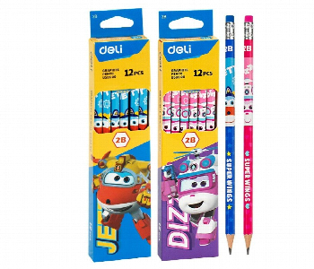 Deli Superwings U53500 2B Pencil 12Pcs With Pvc Eraser Blue Front View - ID 7167822