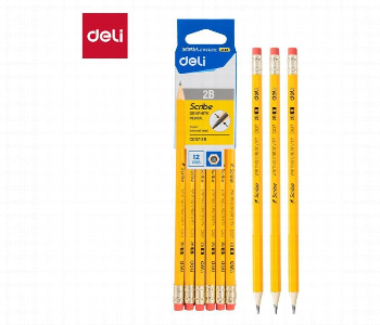 Deli C037 2B Scribe Graphite Pencil 12Pcs With Eraser Front View - ID 7167825