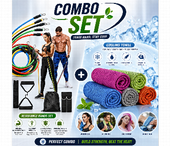 Express Delivery - Professional Fitness Resistance Band Set With Cooling Sports Towel Workout Combo - ID 7168174