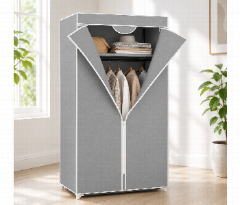 Express Delivery - Portable Fabric Wardrobe Closet Foldable Storage Organizer With Metal Frame And Zipper Cover Grey - ID 7168217