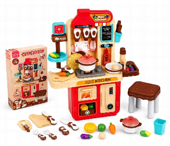 Mini Kitchen Set With Chair 47 Pieces Pretend Play Kitchen Front View - ID 7168414
