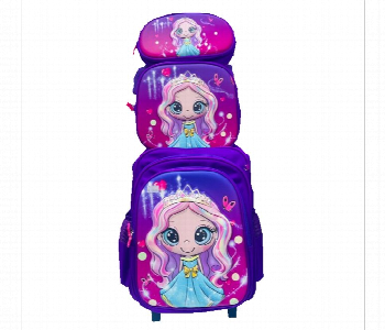 Express Delivery - Purple Trolley Backpack Set 16 Inch Princess 3Pcs For Kids - ID 7168654