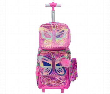 Express Delivery - Pink Butterfly Rolling Backpack Set 17 Inch Kids 3 Pieces - ID 7168663
