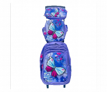 Express Delivery - Purple Butterfly Trolley Backpack Set 18 Inch 3Pcs Durable Splash Proof Fabric - ID 7168673