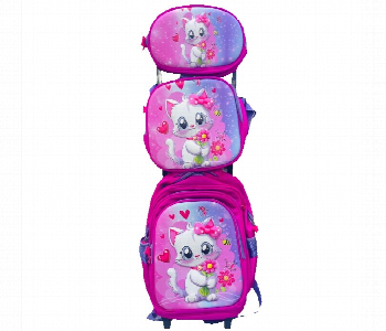 Express Delivery - White Kitty Rolling Backpack Set 16 Inch 3 Piece Bag For Kids - ID 7168678