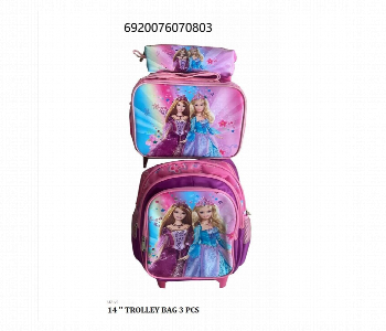 Express Delivery - Barbie Trolley Bag Set 3 In 1 14 Inch School Bag Pink - ID 7168679
