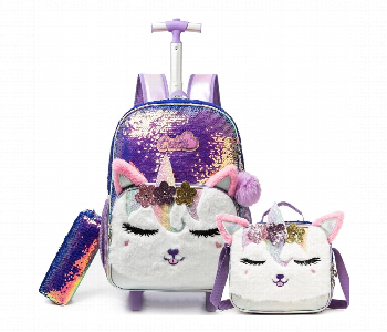 Express Delivery - Meetbelify Cute Cat Rolling Backpack Set 3 In 1 18 Inch Purple - ID 7168683