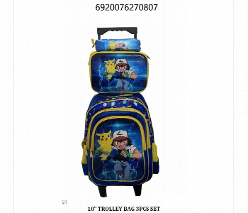 Express Delivery - Pokemon Trolley Bag Set 18 Inch 3 Piece School Bag Blue - ID 7168686