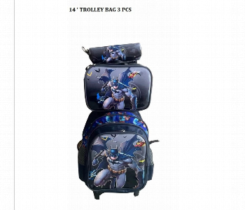 New Arrivals For Batman Trolley School Bag Set 14 Inch 3 Piece Blue And Black - ID 7168694