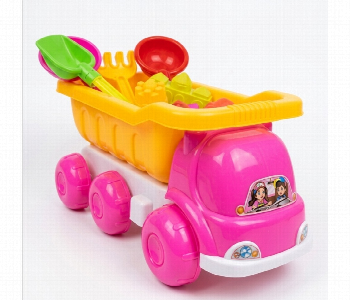 Fun In The Sand Beach Toy 6 Wheel Dump Truck With Sand Tools Front View - ID 7168974