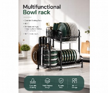 All In One Multifunctional Bowl Rack Durable Steel Kitchen Storage Organizer Front View - ID 7169124