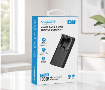 Express Delivery - Veger Ace100 10000Mah Fast Charging Power Bank Portable Charger With Foldable Eu Plug Black - ID 7169829
