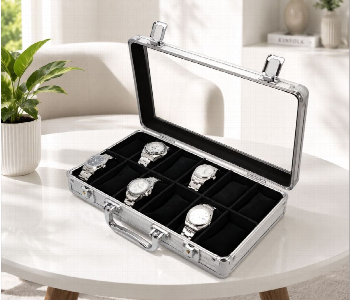 New Arrivals For Aluminum Watch Storage Organizer Case 12 Slots Luxury Watch Box With Glass Display Lid Lock And Handle Silver - ID 7170091
