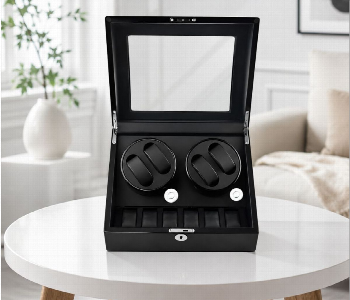 Express Delivery - Automatic Watch Winder Box 2 Slot Dual Watch Winder With Storage And Glass Display Black - ID 7170181