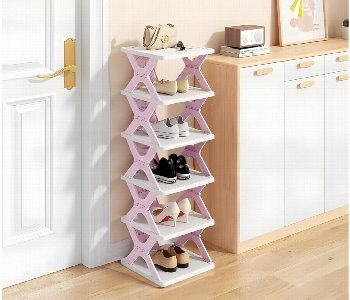 Express Delivery - 6 Tier Foldable Shoe Rack Multifunctional Pink White Storage - ID 7170609