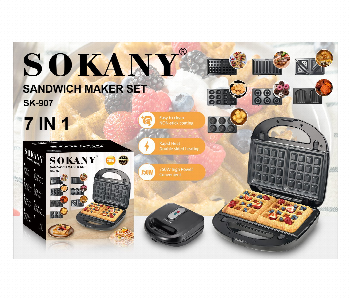 Express Delivery - Sokany 7 In 1 Snack And Sandwich Maker 750W Electric Grill With Detachable Non Stick Plates - ID 7170665