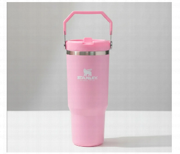 Stanley Iceflow Flip Straw Stainless Steel Tumbler Insulated Water Cup With Carry Handle Baby Pink Front View - ID 7170702